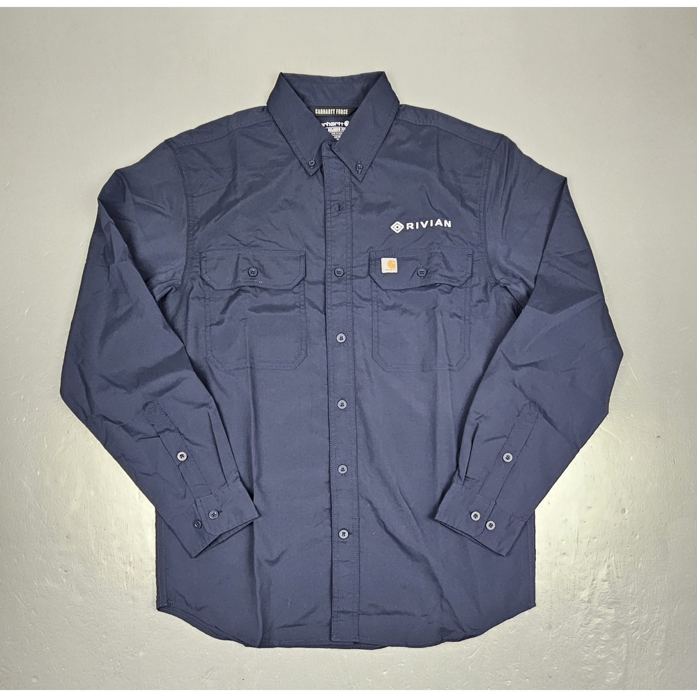 Carhartt Navy Rivian Logo Long-Sleeve Button-Down Work Shirt